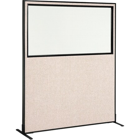 Interion By Global Industrial Interion Freestanding Office Partition Panel with Partial Window, 60-1/4inW x 96inH, Tan 695790FWTN